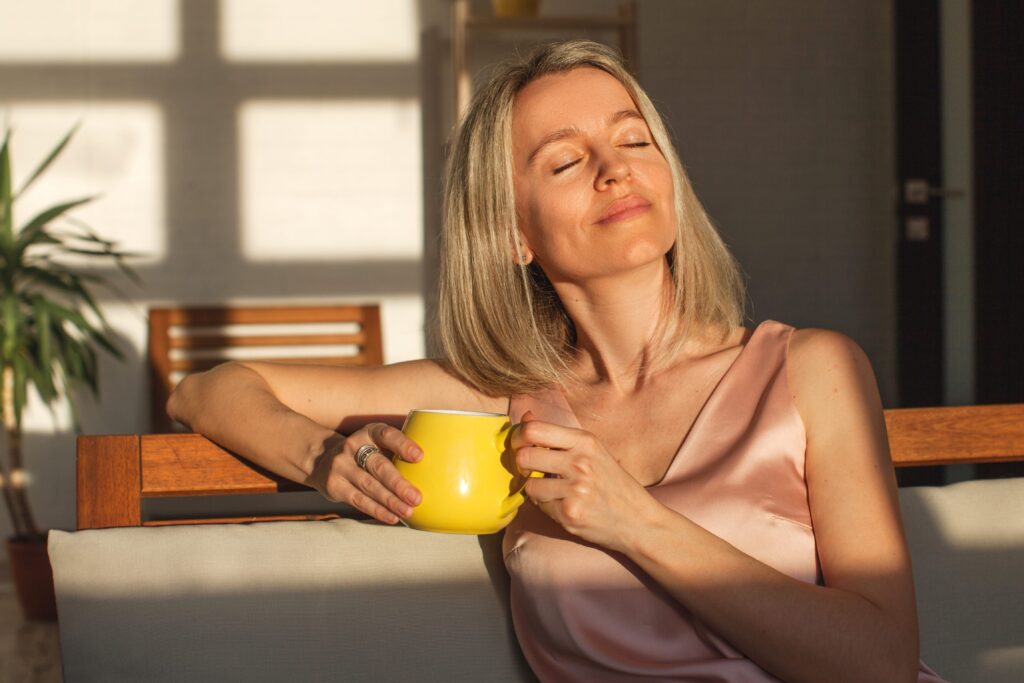 Woman taking mindful morning moment