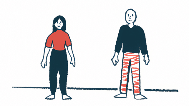 A cartoon image of a woman standing next to a man.