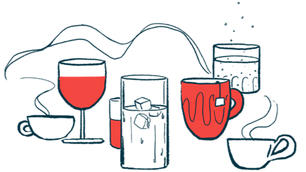 Cartoon image of different mugs. Some have tea bags, some have steam coming off of them, and some are iced.